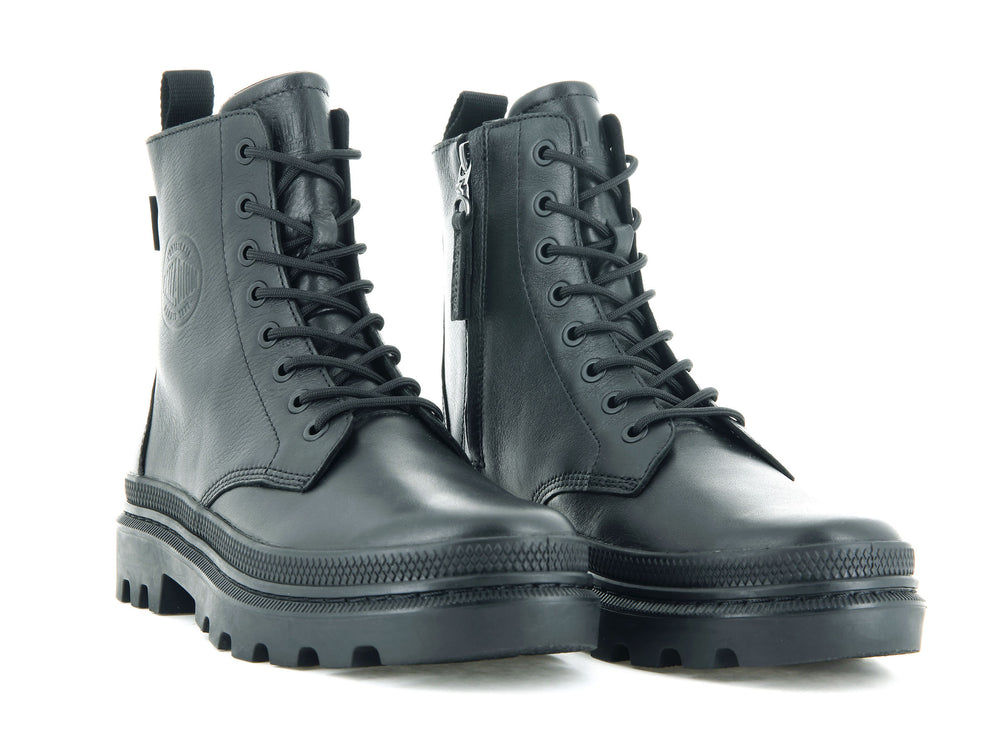 Botas De Invierno Palladium PALLATROOPER OFF LEATHER Mujer Negras | Costa Rica-51248